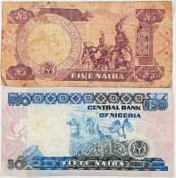 Lot of 2 Central Bank of Nigeria Five Naira and Fifty Naira - Average Circulated