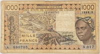1988 Banque Centrale Des Etats De L'Afrique de L'Ouest - 1000 Francs - Average Circ