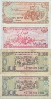 Lot of 4 Vintage 1980's Vietnamese Dong Bank Notes - 200, 500, 1000 Denominations
