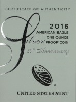 2016-W American Proof Silver Eagle Box & COA (NO Coin)