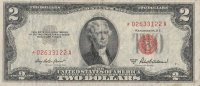 1953 $2.00 U.S. Star Note - Red Seal - Fine / Very Fine