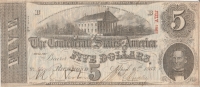 1863 $5.00 CSA Confederate Note - Very Fine