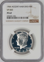 1964 90% Silver Proof Kennedy Half Dollar Coin - Accent Hair DDO - NGC PF-67 VP-003 - Top Pop!