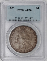 1899 Morgan Silver Dollar Coin PCGS AU-50 - Sharp and Naturally Toned