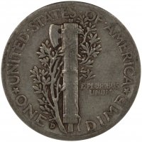 1943-D Mercury Silver Dime Coin - Cud Mint Error Coin - Fine