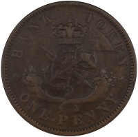 1857 Bank of Upper Canada Large Cent Coin - Fine or Better - Blended Rev. Scratch