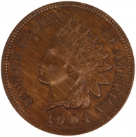 1904 Indian Head Cent Coin - Near Uncirculated Details - Old Cleaning