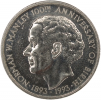 1993 Jamaican 5 Dollar 100th Anniversary Norman W. Manley Coin - Uncirculated