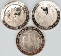 Set of 3 Collectible Franklin Mint Bronze Medals from the History of the U.S. Series - Barbed Wire, Bill of Rights, Constitution