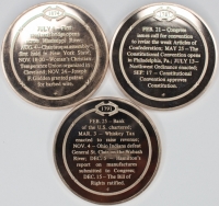 Set of 3 Collectible Franklin Mint Bronze Medals from the History of the U.S. Series - Barbed Wire, Bill of Rights, Constitution