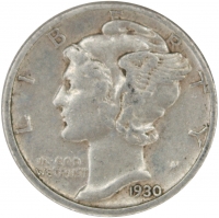 1930 Mercury Silver Dime Coin - Extremely Fine to About Uncirculated
