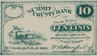 1862 Summit County Bank - Cuyahoga Falls, OH - 10 Ten Cent Obsolete Note - Gem Crisp Uncirculated