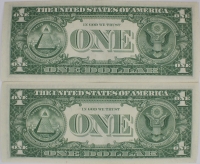1963B $1.00 Federal Reserve Barr Note - 2 Consecutive Serial Numbers - Crisp Uncirculated