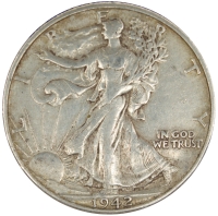 1942-D Walking Liberty Silver Half Dollar Coin - Extremely Fine to About Uncirculated