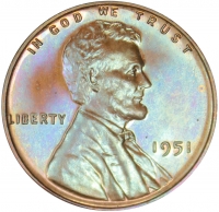 1951 Lincoln Proof Wheat Cent Coin - Brilliant Proof - Colorful!