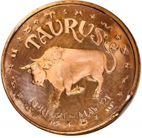 1 oz Copper Round - Zodiac Series - Taurus Design - Mint Error - Rim Clip