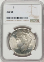 Peace Silver Dollar Coin - Random Date - NGC Certified MS-66