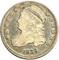 1836 Capped Bust Silver Dime Coin - Very Fine