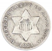 1851-1853 Three Cent Silver Piece Coin - Fine