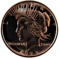 1 oz Copper Round - 1921 Peace Dollar Design