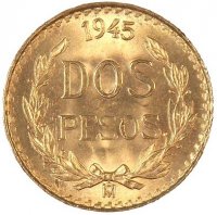 Mexican 2 Pesos Gold Coin - Random Date - BU
