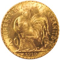 Early 1900's French 20 Francs Rooster Gold Coin - Brilliant Uncirculated