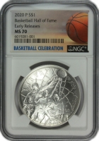2020-P Basketball Hall of Fame Silver Coin $1 NGC MS-70 Early Release