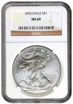 2002 1 oz American Silver Eagle Coin - NGC MS-69