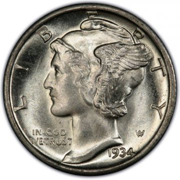 1934-D Mercury Silver Dime Coin - Choice BU