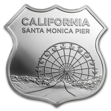 1 oz Silver - Icons of Route 66 Shield Series - California Santa Monica Pier