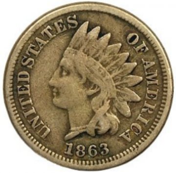 1862 or 1863 Copper Nickel Indian Head Cent Coin From The Civil War - Fine