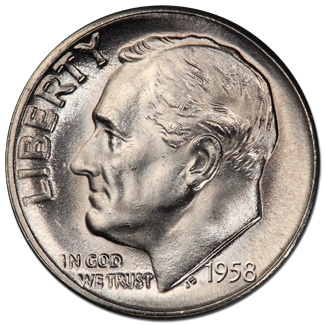 1958 Roosevelt Silver Dime Coin - Choice BU