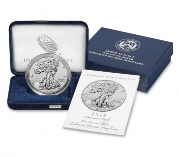 2019-S Enhanced Reverse Proof American Silver Eagle Coin - Gem Proof Condition - w/ Box and COA