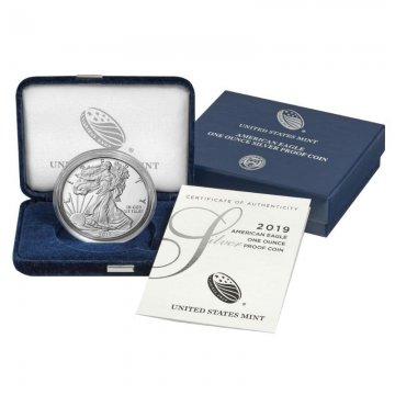 2019-S 1 oz Proof American Silver Eagle Coin - Gem Proof Condition - w/ Box and COA