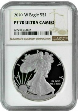 2020-W 1 oz Proof American Silver Eagle Coin - NGC PF-70 Ultra Cameo