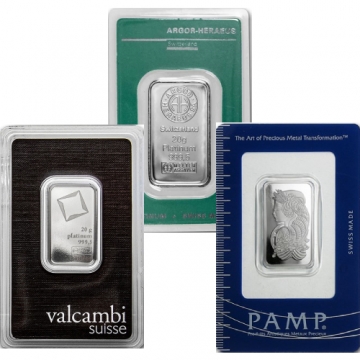 20 gram Platinum Bar - Random Design, w/ Assay in TEP Packaging