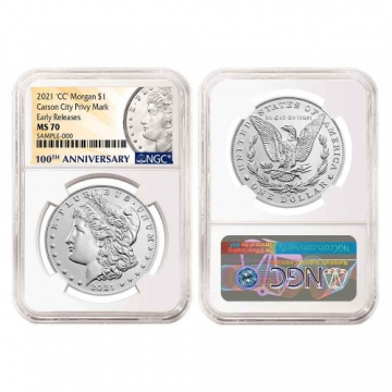 2021 Morgan and Peace Silver Dollar 6 Pc Set - NGC MS-70 Early Relase - 100th Anniversary Label  