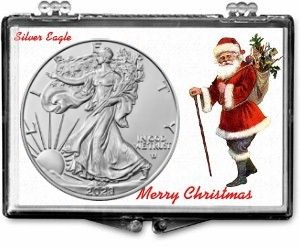2023 1 oz American Silver Eagle Coin - In Santa Snaplock Holder - Gem BU