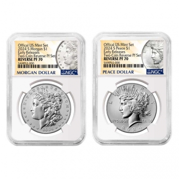 2024-S Reverse Proof Morgan and Peace Silver Dollar 2 Pc Set - NGC PF-70 Early Releases - Morgan and Peace Dollar Label