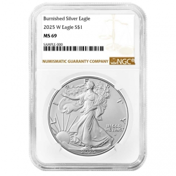 2025-W 1 oz Burnished American Silver Eagle Coin - NGC MS-69 Brown Label