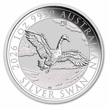 2026 1 oz Australian Silver Swan Coin - 10th Anniversary Privy - Gem BU 