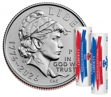 2026 Sesquicentennial Emerging Liberty Dime 2-Roll Set P&D - US Mint Sealed Box