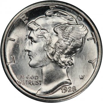 1928-S Mercury Silver Dime Coin - Choice BU