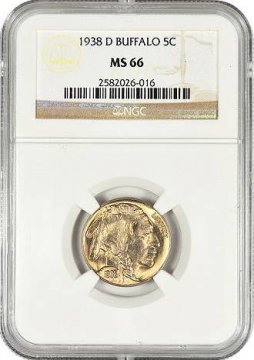 1938-D Buffalo Nickel Coin - NGC/PCGS Certified MS-66