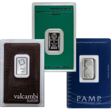 5 gram Platinum Bar - Random Design, w/ Assay in TEP Packaging