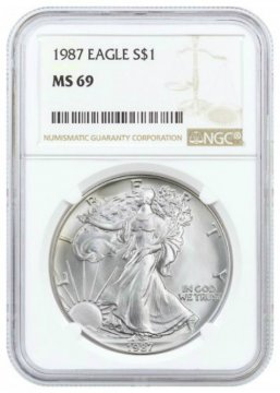 1987 1 oz American Silver Eagle Coin - NGC MS-69