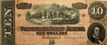 1864 $10.00 CSA Confederate Note - Fine or Better