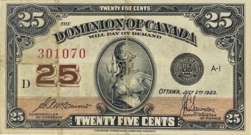 1923 Dominion of Canada 25c Fractional Bank Note - Extremely Fine