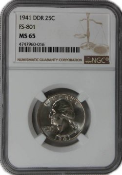 1941 Washington Silver Quarter Coin - Doubled Die Reverse - NGC MS-65 FS-801