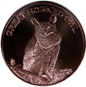 1 oz Copper Round - Great Horned Owl Design